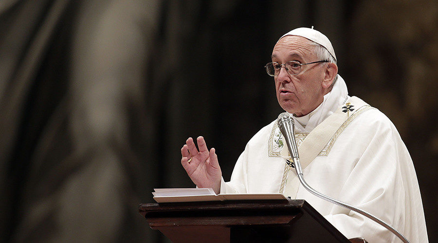 Click to enlarge Pope Francis speaks during the Easter vigil mass in Saint Peter's basilica at the Vatican