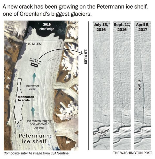 Click to enlarge new Petermann Glacier crack