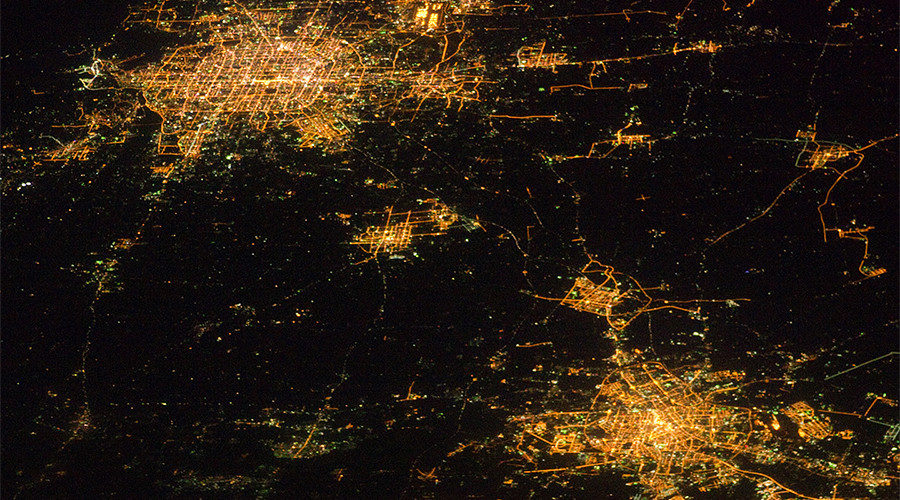 Beijing and Tianjin in a nighttime photograph