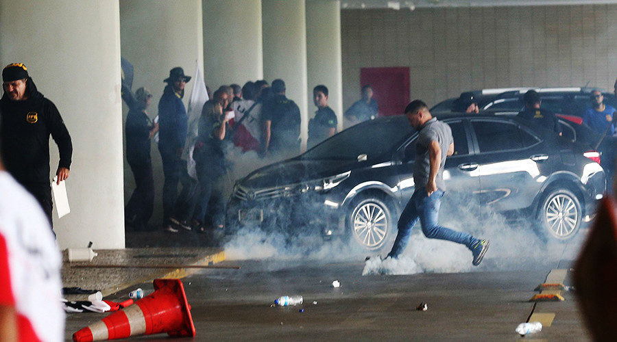 Click to enlarge A protest by Police officers against pension reforms in Brazil
