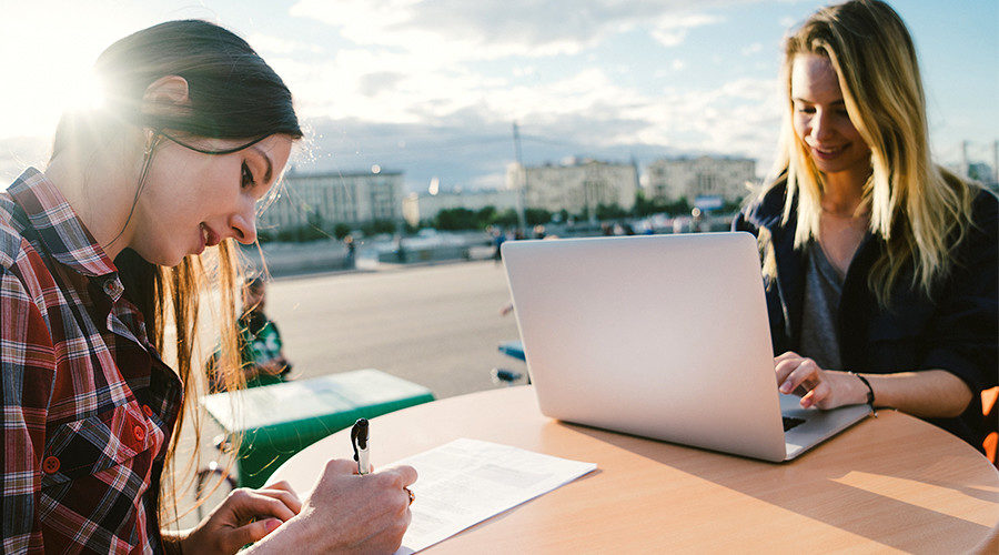 Young Russian women working