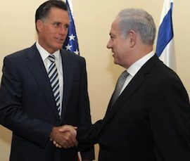 Republican presidential candidate Mitt Romney and Israeli Prime Minister Benjamin Netanyahu