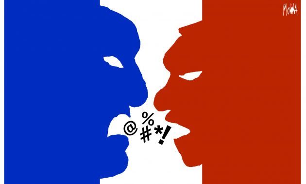 blue versus red faces