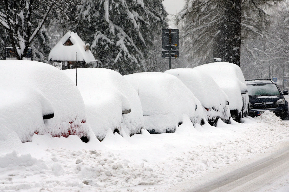Zakopane in deep late-spring snow in southern Poland on April 20, 2017. 