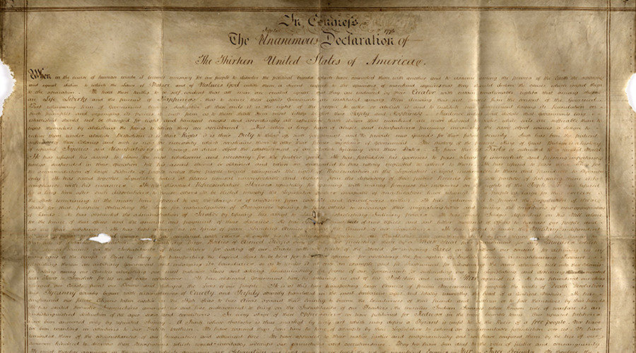 rare parchment of the US Declaration of Independence