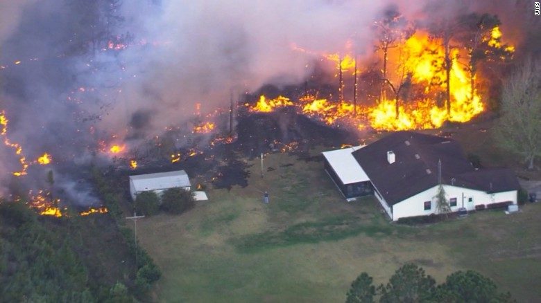 Aerial view of brush fire in Polk County, Florida on April 21, 2017.