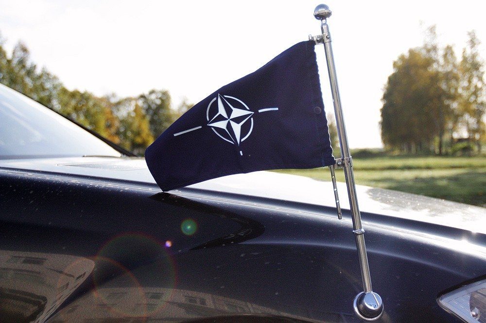 NATO flag on car