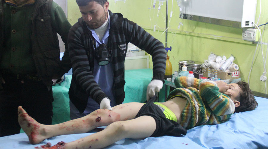 Syrian child receives treatment at a hospital in Khan Sheikhun