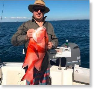 Click to enlarge Nick Unmack, Dan Bahen and Hamish Macintosh were fishing out of Rottnest when a nice red emperor surfaced.