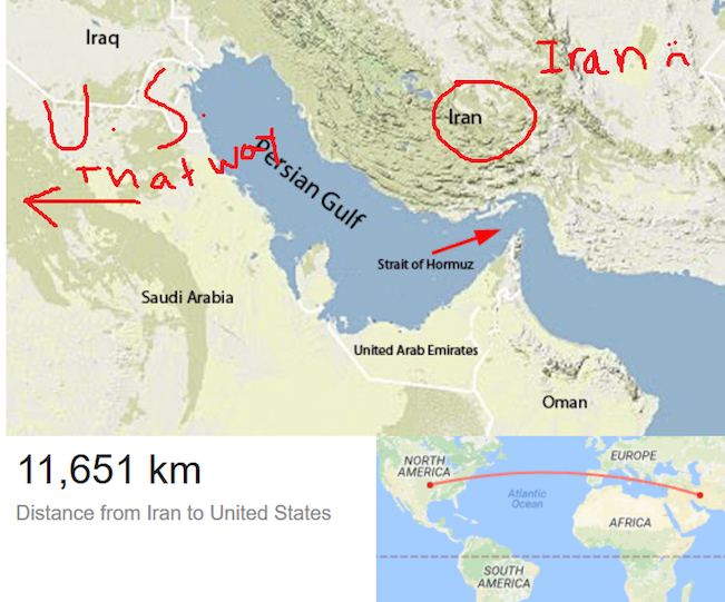 MAp Distance Iran to US