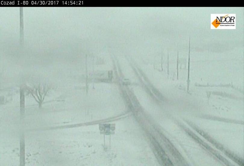 April 30th, 2017 spring storm drops snow near Cozad, NE. This is a look near I-80 and Highway 21.