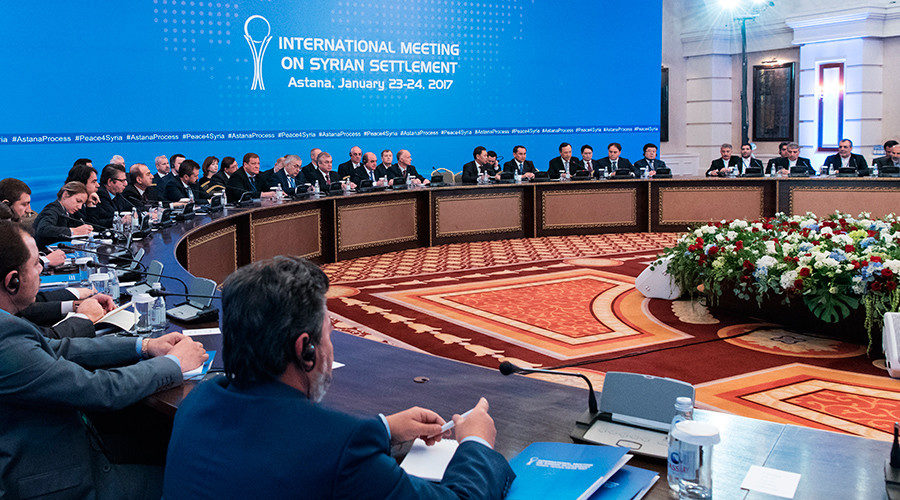 Click to enlarge Participants in a meeting on Syria in Astana