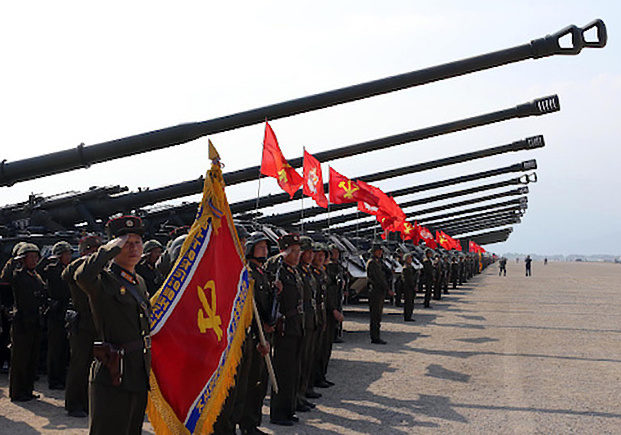 Click to enlarge This undated picture released by North Korea's official Korean Central News Agency (KCNA) on April 26, 2017 shows the combined fire demonstration of the services of the Korean People's Army