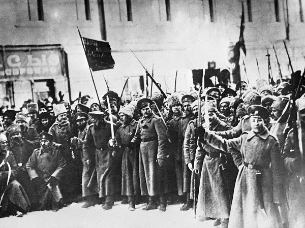 Soldiers of the 1917 February Revolution. Petrograd streets. 