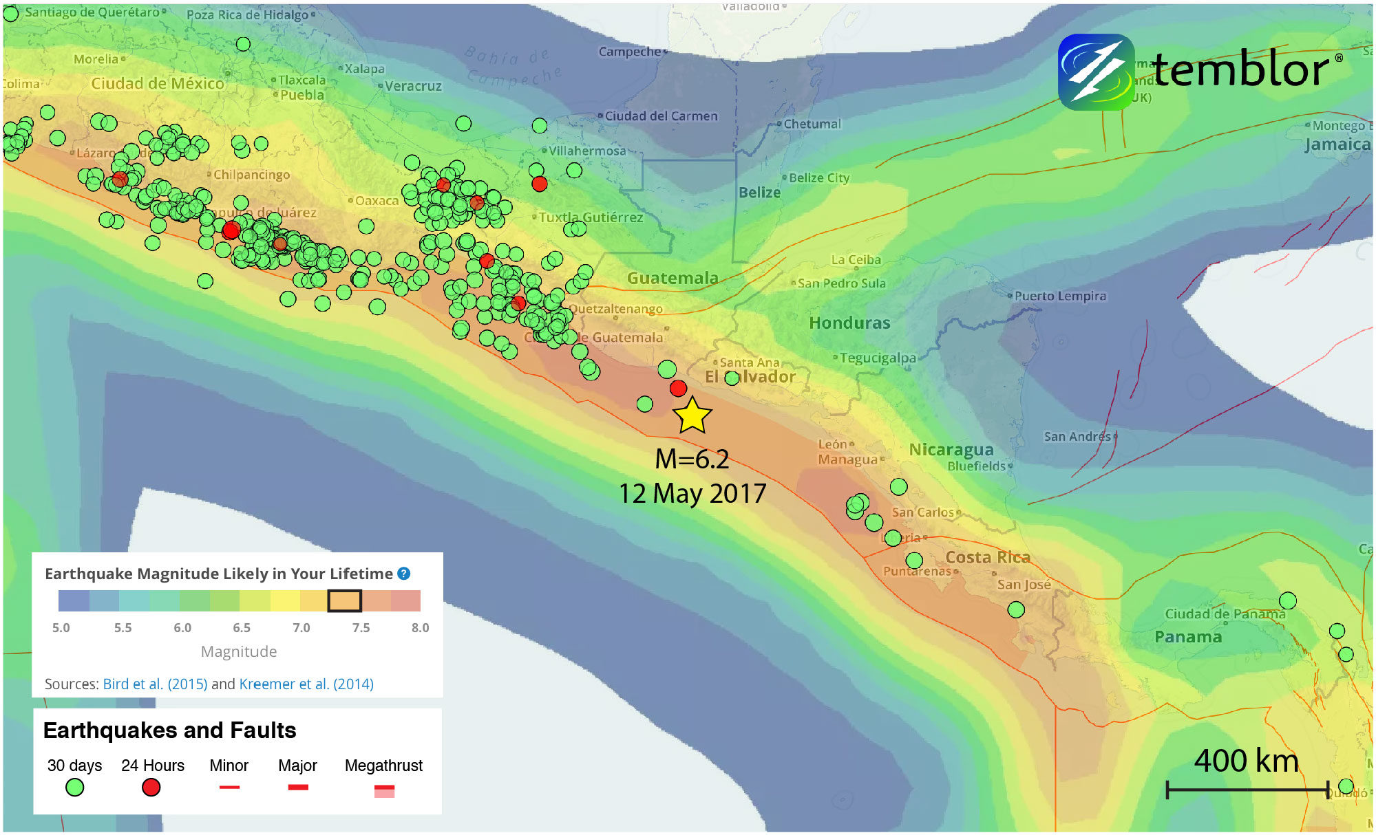 Click to enlarge el salvador earthquake map