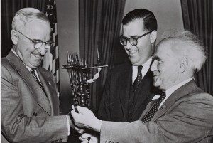 Click to enlarge Prime Minister David Ben-Gurion, accompanied by Israel Ambassador to the U.S. Abba Eban, visits President Harry Truman during their visit to the states, 01/05/1951