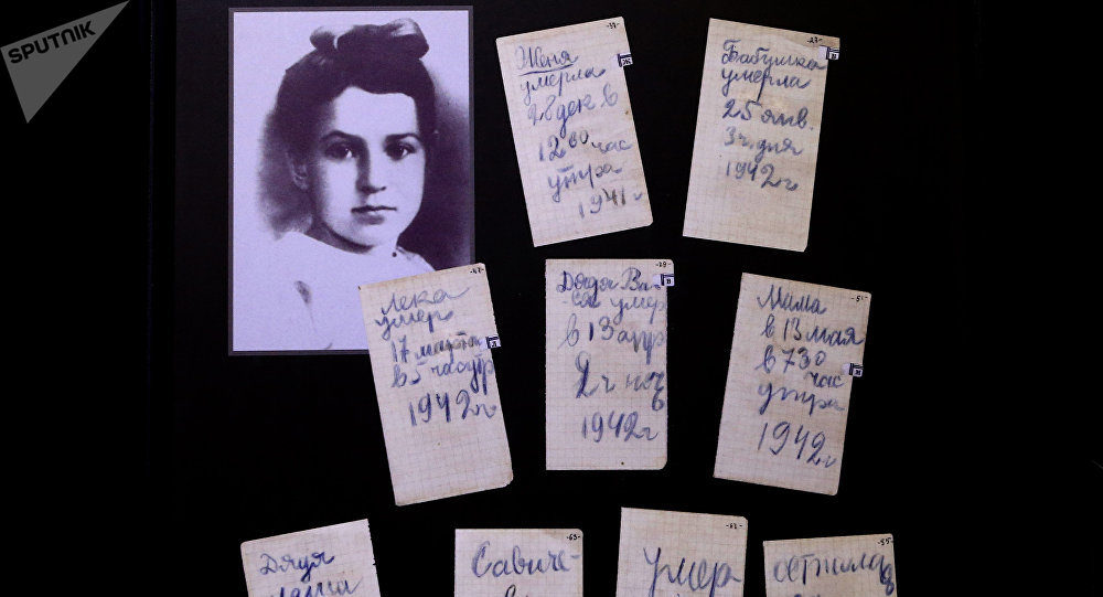 Click to enlarge The diary of Tanya Savicheva at the museum in the Piskaryovo Memorial Cemetery