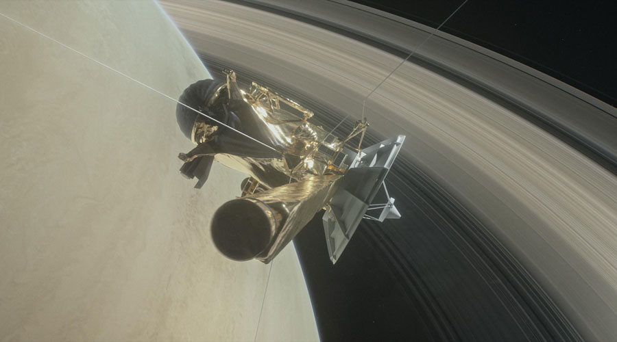 Click to enlarge Cassini spacecraft over Saturn