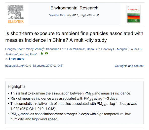 chinese study measles linked air pollution