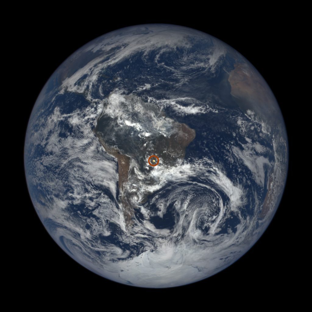 Glint over central South America