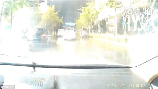 A flash of white bright light appeared over Heping Road as the lightning struck on Thursday