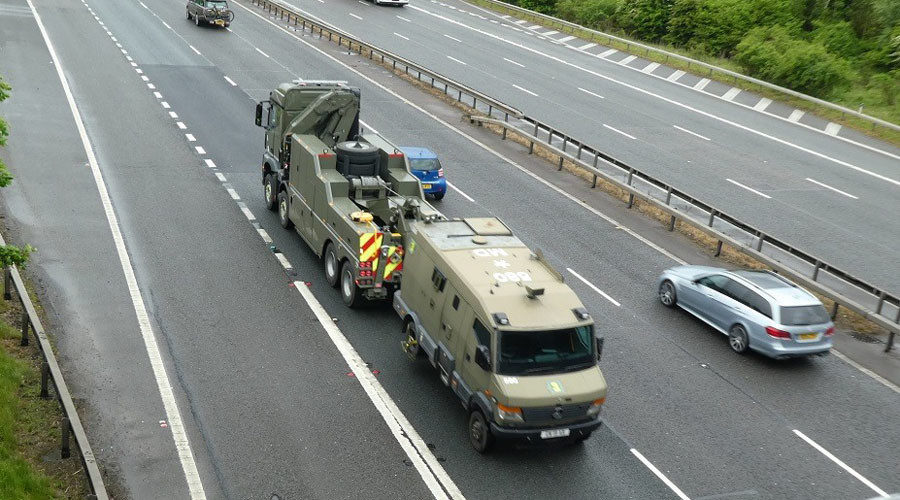 A military convoy of nuclear warhead carriers
