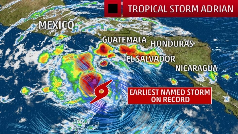 Click to enlarge Satellite image of Tropical Storm Adrian
