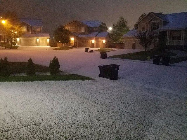A strong thunderstorm band swept through the Denver area between 9 and 10 p.m., bringing heavy rain, up to an inch per hour in some areas, along with hail in some spots, according to the National Weather Service.