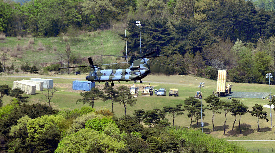 A Terminal High Altitude Area Defense (THAAD) interceptor (R) is seen in Seongju, South Korea