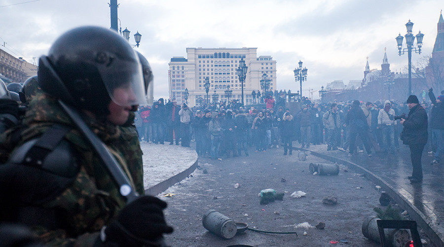 Click to enlarge Participants of the rally in memory of murdered Spartak fan Yegor Sviridov gathered on Manezhnaya Square