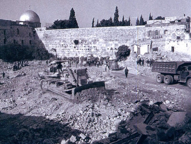 Destruction of the 700 year old Mughrabi neighborhood was done immediately following the Israeli conquest of East Jerusalem to create the Western Wall plaza