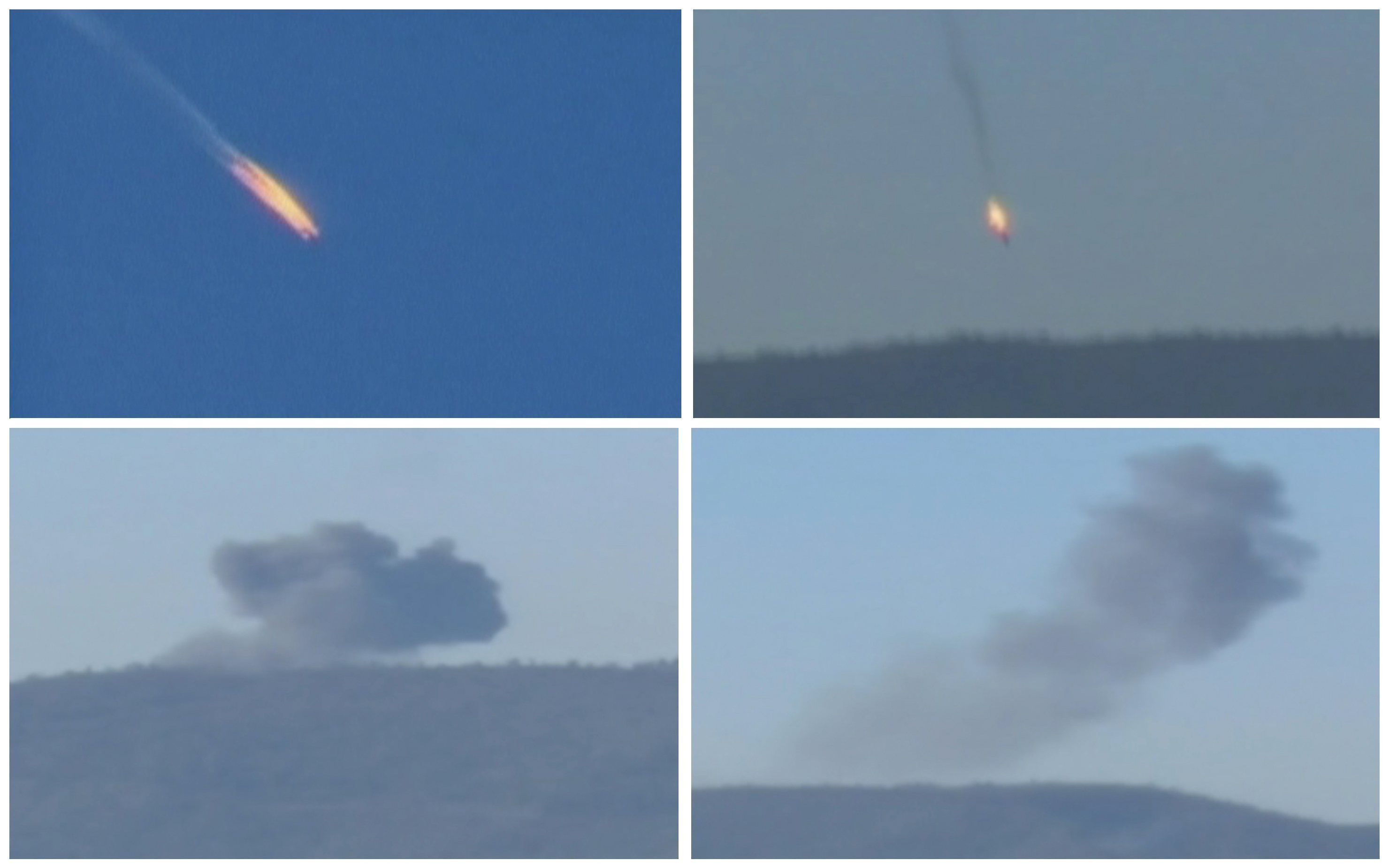 Click to enlarge A combination picture taken from video shows a war plane crashing in flames in a mountainous area in northern Syria after it was shot down by Turkish fighter jets near the Turkish-Syrian border November 24, 2015