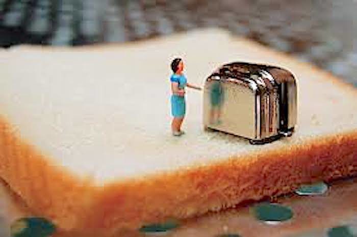 Woman and toaster