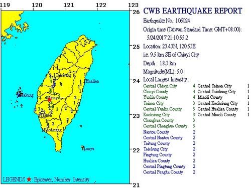 taiwan earthquake map