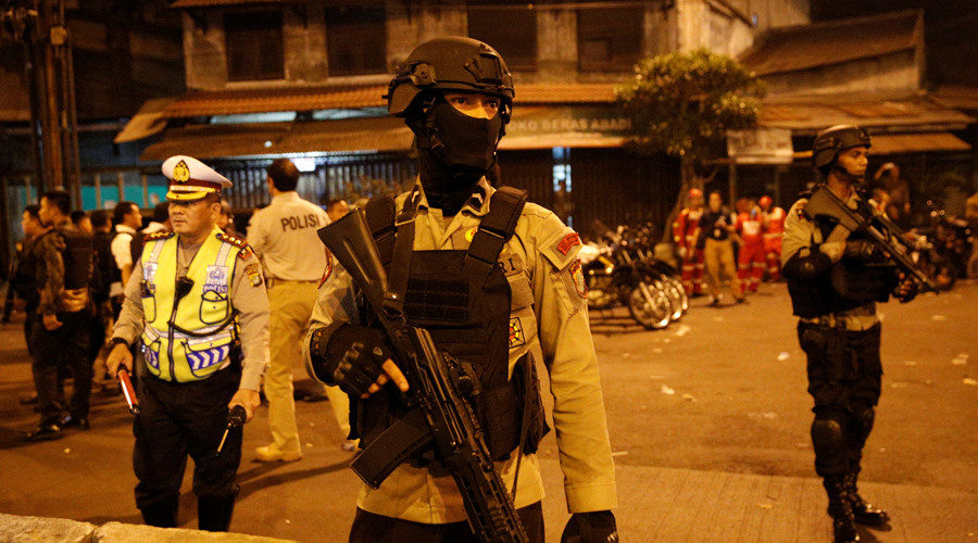Police guard at scene of an explosion in Jakarta, Indonesia May 24, 2017