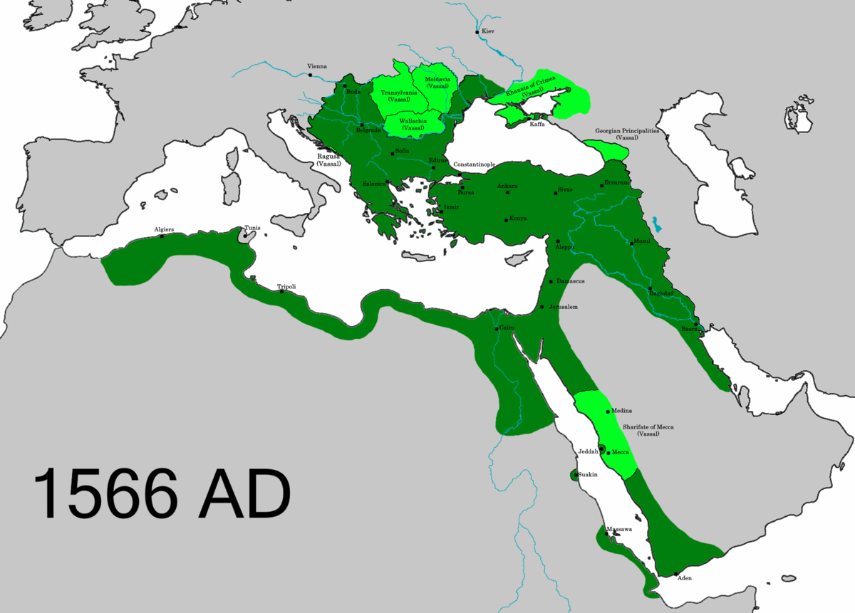A depiction of the Ottoman Empire and its dependencies in 1566