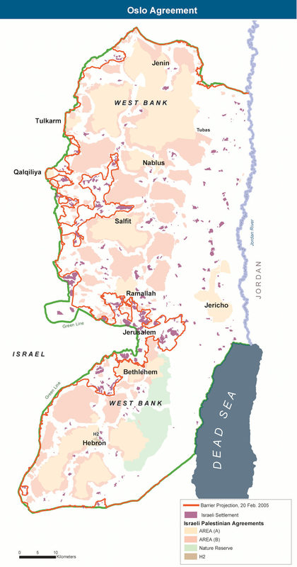 map oslo accord west bank israel