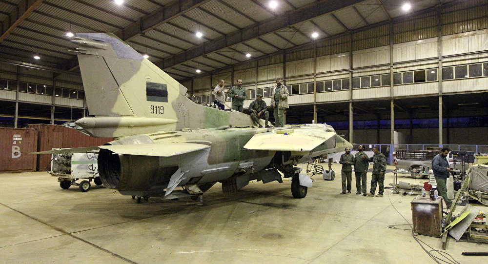 Libyan air force repairing MIG-23 fighter jet