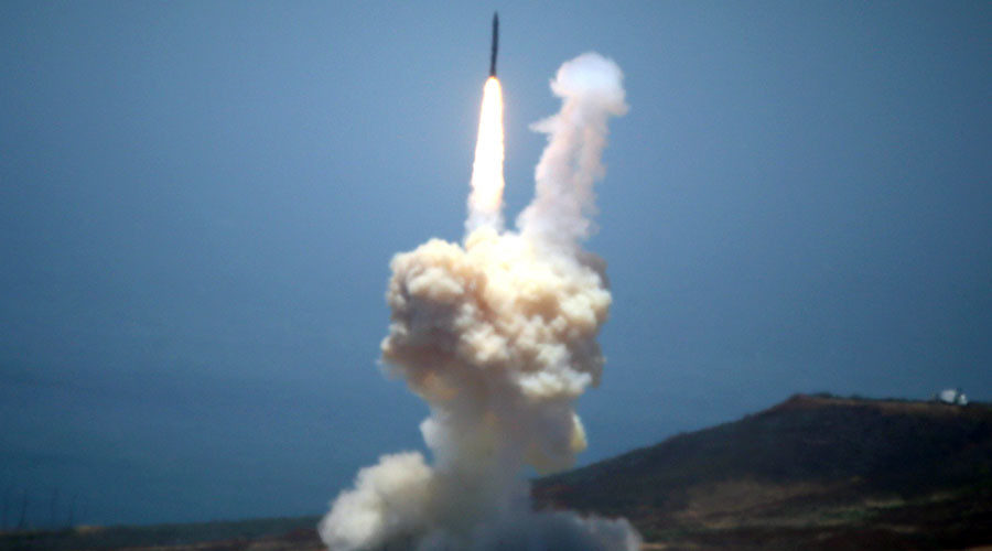The Ground-based Midcourse Defense (GMD) element of the U.S. ballistic missile defense system launches during a flight test from Vandenberg Air Force Base