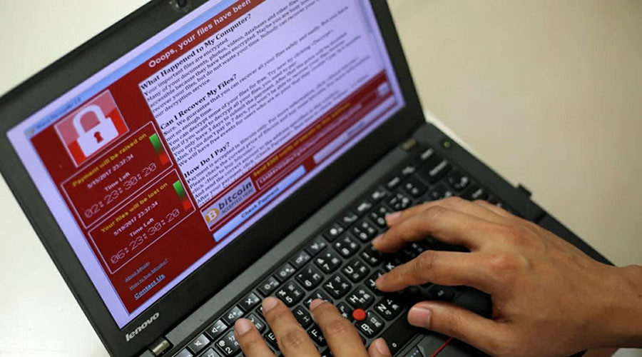 laptop screen of WannaCry 