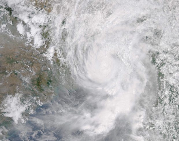 A satellite photo, taken by NASA, of Cyclone Mora as it caused devastation 