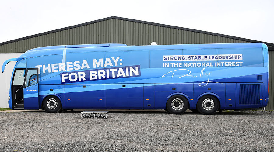 Click to enlarge Theresa May's election bus