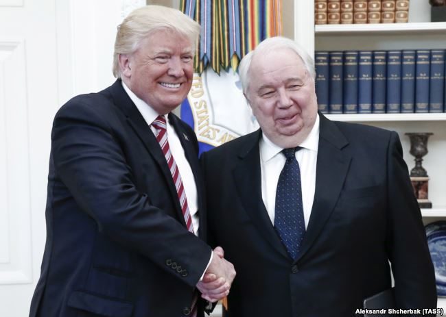 Donald Trump (left) meets with Russian Ambassador to the United States Sergei Kislyak