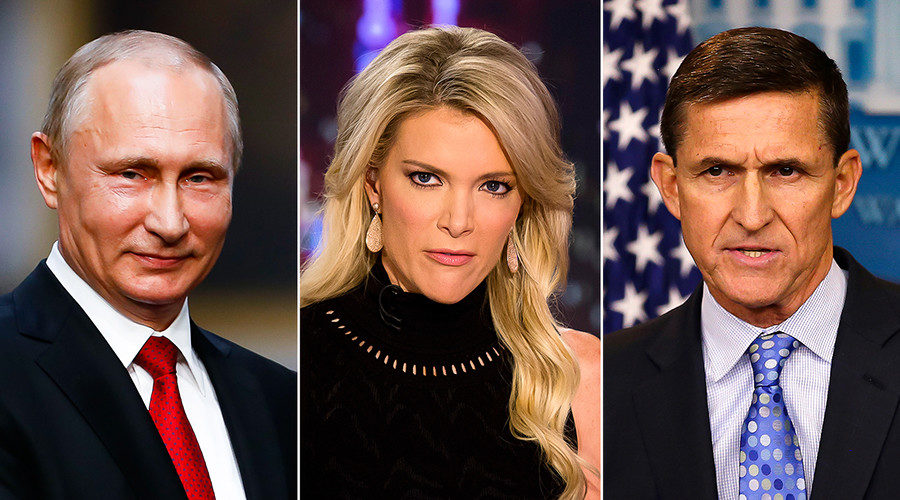 Click to enlarge Vladimir Putin (L), Megyn Kelly (C), Michael Flynn (R)