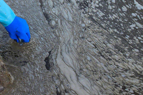 Click to enlarge Foamy substance along shoreline
