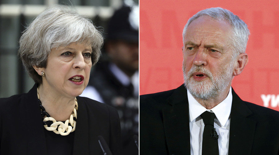 Theresa May (L), Jeremy Corbyn