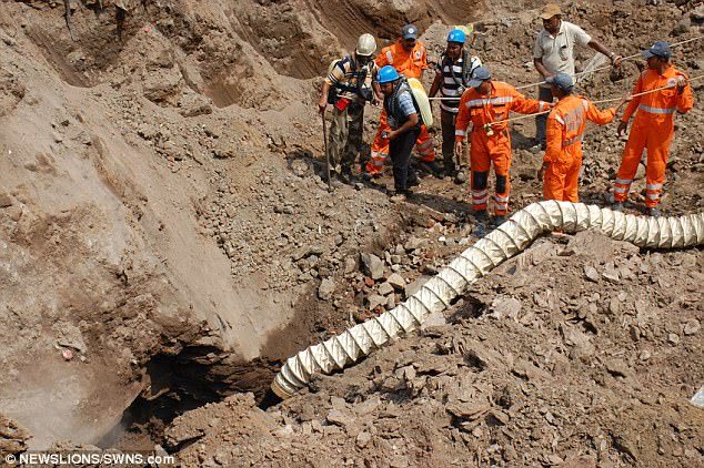 Click to enlarge A rescue team arrived and dug an underground passage where temperatures of over 80 degrees were recorded