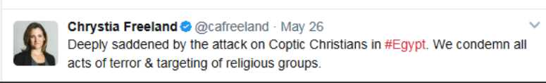 Click to enlarge Chrystia Freeland Comments on Egypt Attack