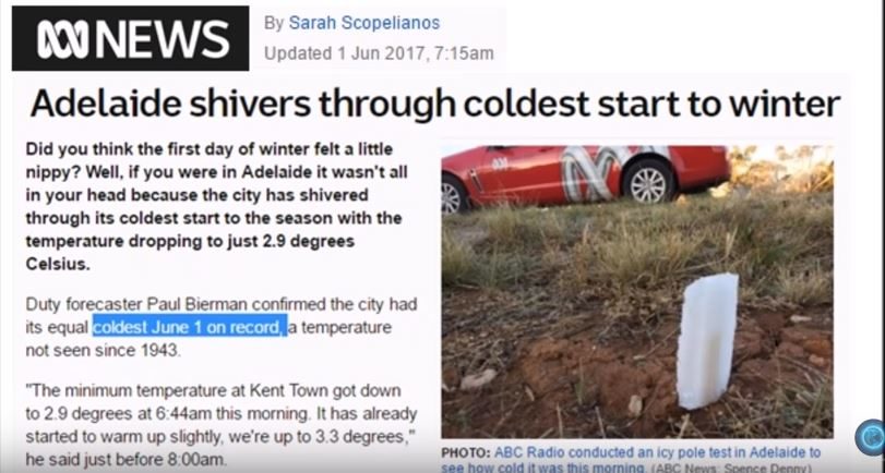 Adelaide coldest start to winter