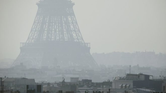 Paris France pollution Eiffel Tower